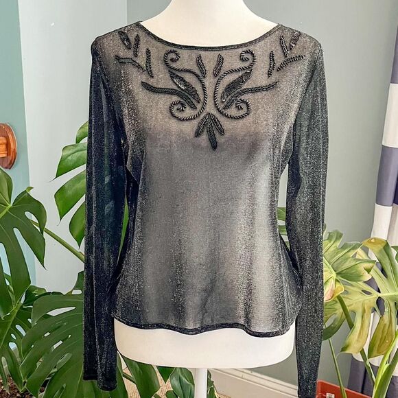 the icing Tops - Vintage The Icing black and silver sheer mesh top with beaded details. Size 8